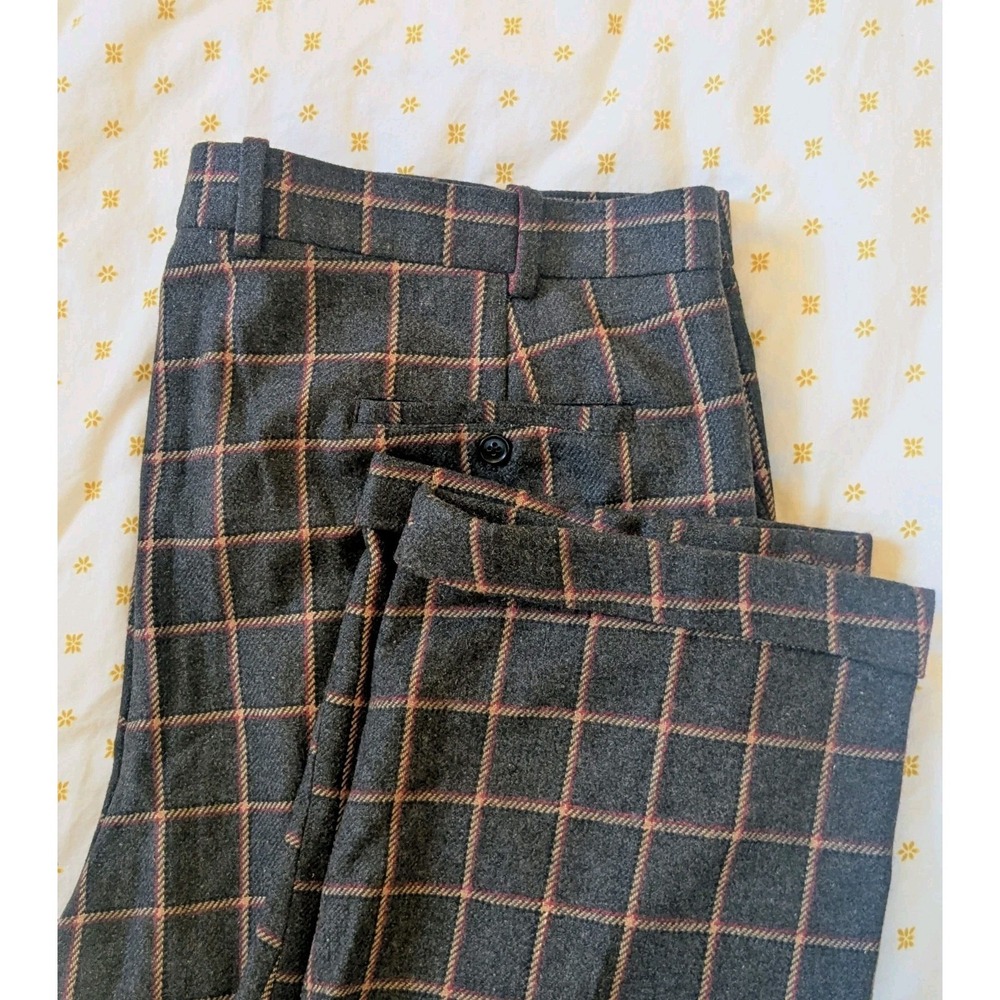 Bespoke Hand Made Windowpane Check Heavy Wool Flannel Pants Pleated Cuffed 44x28